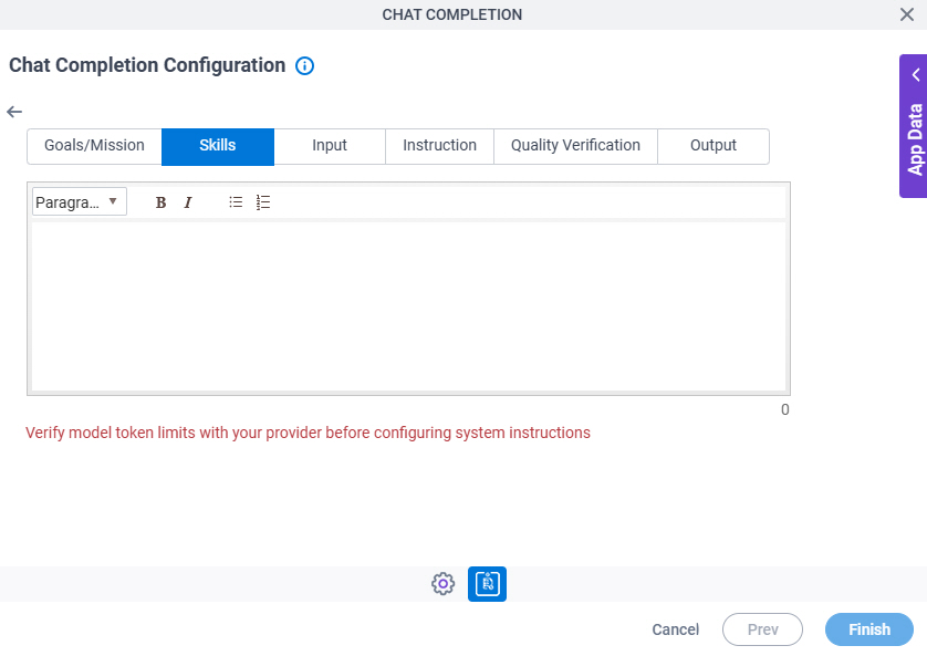 Chat Completion Configuration System Instruction Skills tab