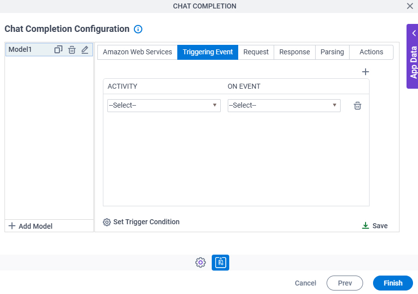 Chat Completion Configuration Triggering Event tab