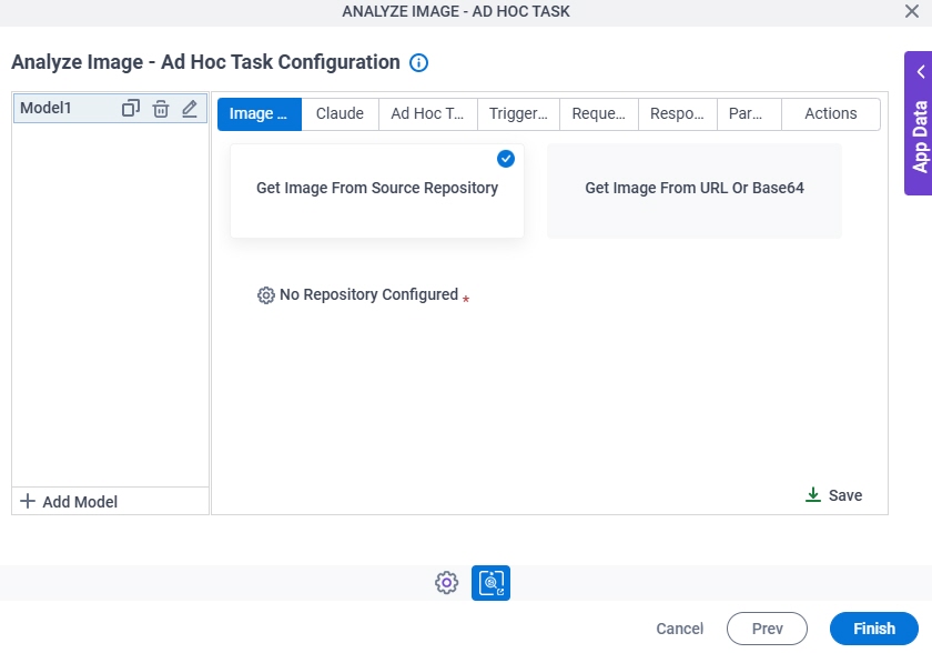 Analyze Image Ad Hoc Task Configuration Image Selection tab
