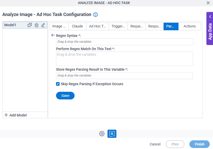 Analyze Image Ad Hoc Task Configuration Parsing Regex Parsing screen