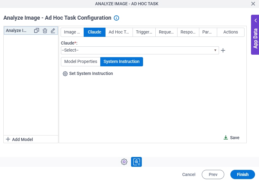 Analyze Image Ad Hoc Task Configuration System Instruction tab