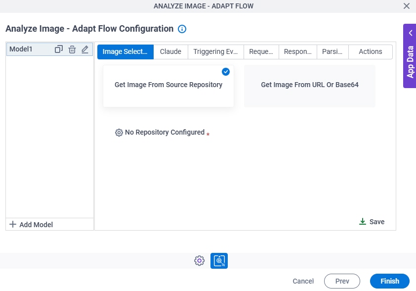 Analyze Image Adapt Flow Configuration Image Selection tab