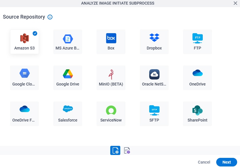 Analyze Image Initiate Subprocess Configuration Image Selection Source Repository screen