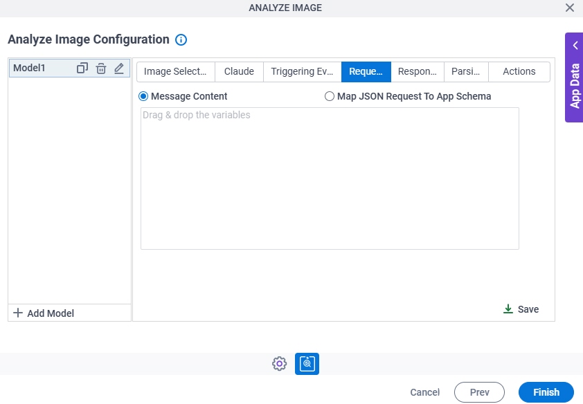 Analyze Image Configuration Request tab