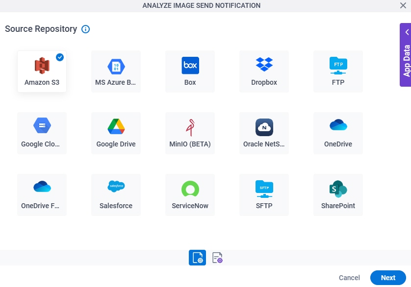 Analyze Image Send Notification Configuration Image Selection Source Repository screen
