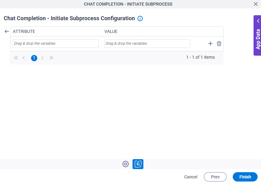 Chat Completion Initiate Subprocess Configuration Actions tab Initial Attributes screen