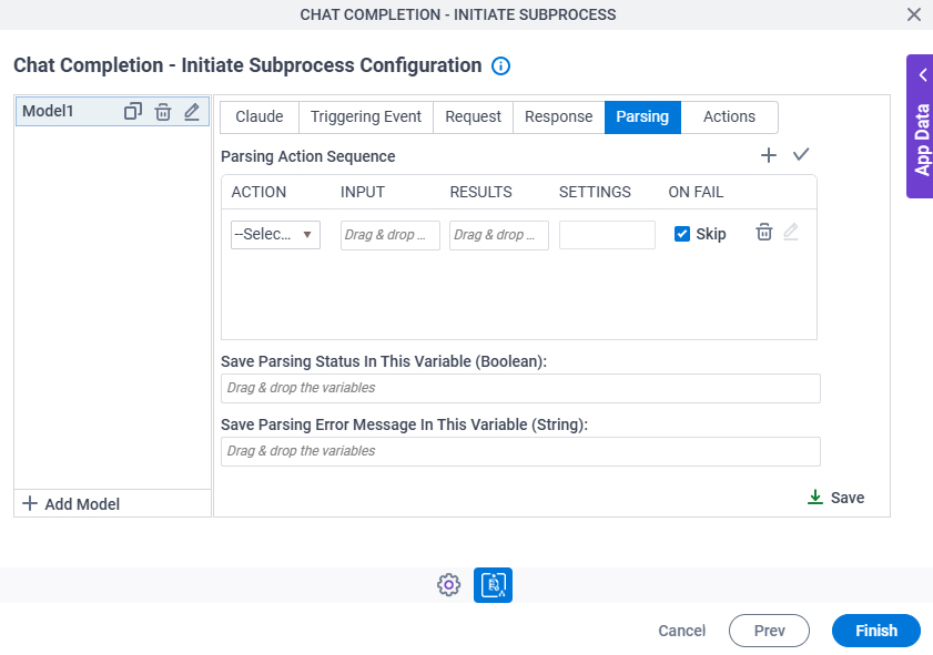 Chat Completion Initiate Subprocess Configuration Parsing tab