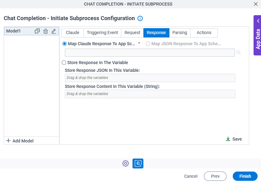 Chat Completion Initiate Subprocess Configuration Response tab