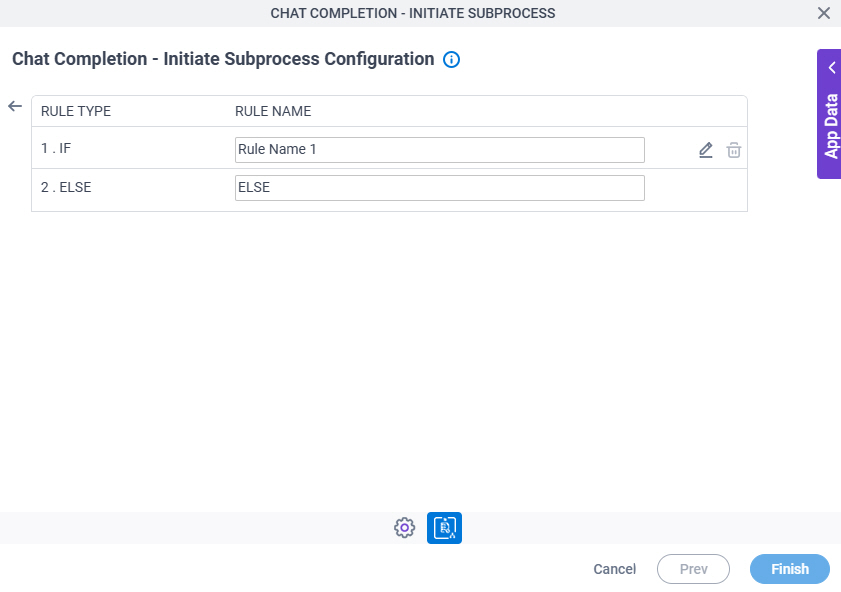 Chat Completion Initiate Subprocess Configuration Actions tab Set Action Trigger Condition screen