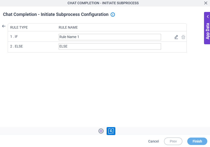 Chat Completion Initiate Subprocess Configuration Triggering Event Set Trigger Condition screen