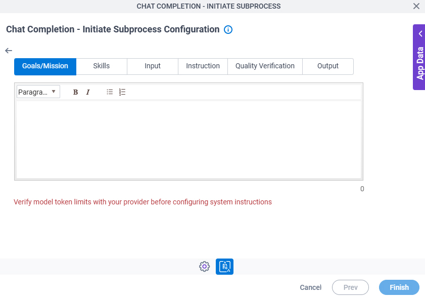Chat Completion Initiate Subprocess Configuration System Instruction Goals Mission tab