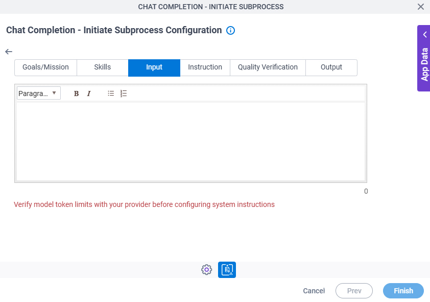 Chat Completion Initiate Subprocess Configuration System Instruction Input tab