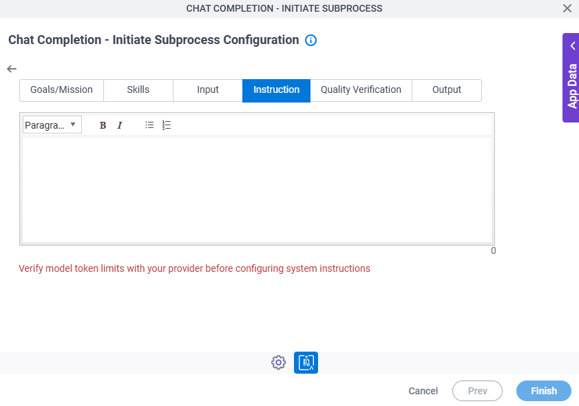 Chat Completion Initiate Subprocess Configuration System Instruction Instruction tab