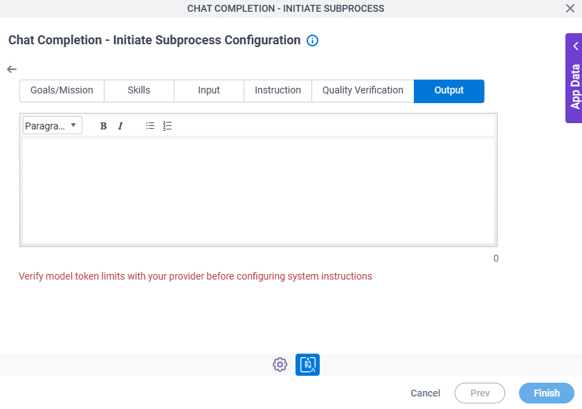Chat Completion Initiate Subprocess Configuration System Instruction Output tab
