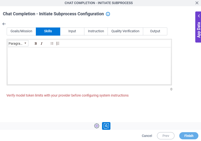 Chat Completion Initiate Subprocess Configuration System Instruction Skills tab