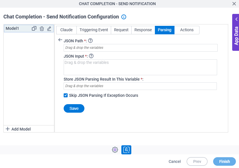 Chat Completion Send Notification Configuration Parsing JSON Parsing screen
