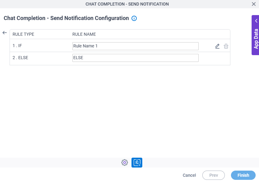 Chat Completion Send Notification Configuration Triggering Event tab Set Trigger Condition screen