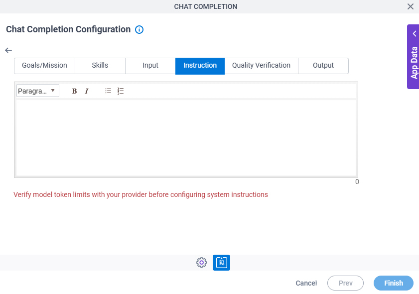 Chat Completion Configuration System Instruction Instruction tab