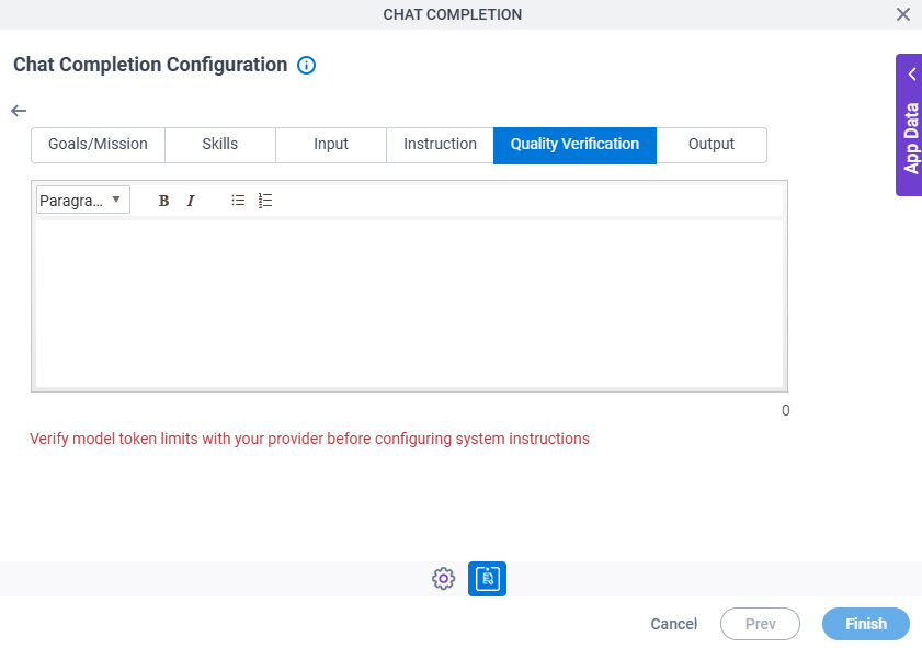 Chat Completion Configuration System Instruction Quality Verification tab