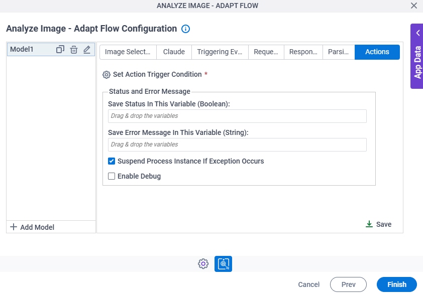Analyze Image Adapt Flow Configuration Actions tab