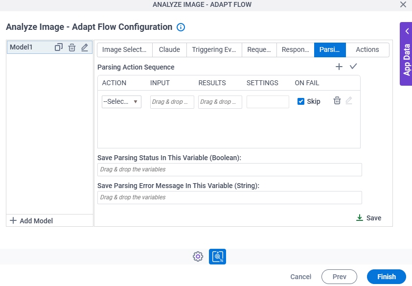 Analyze Image Adapt Flow Configuration Parsing tab
