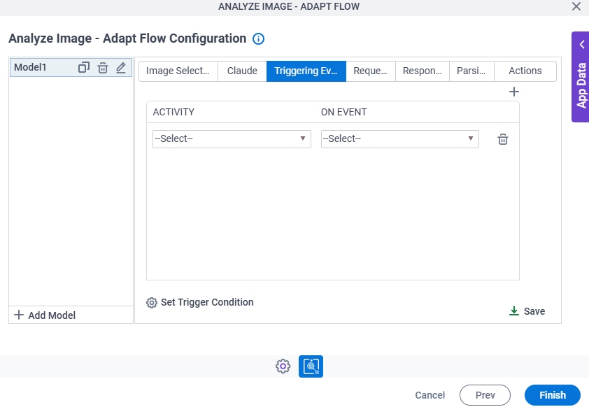 Analyze Image Adapt Flow Configuration Triggering Event tab