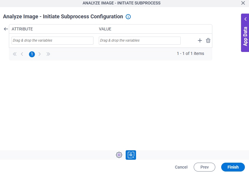 Analyze Image Initiate Subprocess Configuration Actions tab Initial Attributes screen