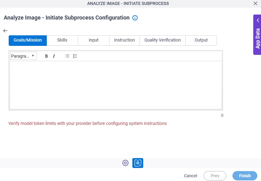 Analyze Image Initiate Subprocess Configuration System Instruction Goals Mission tab