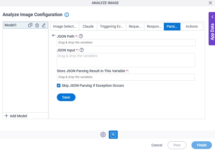 Analyze Image Configuration Parsing JSON Parsing screen