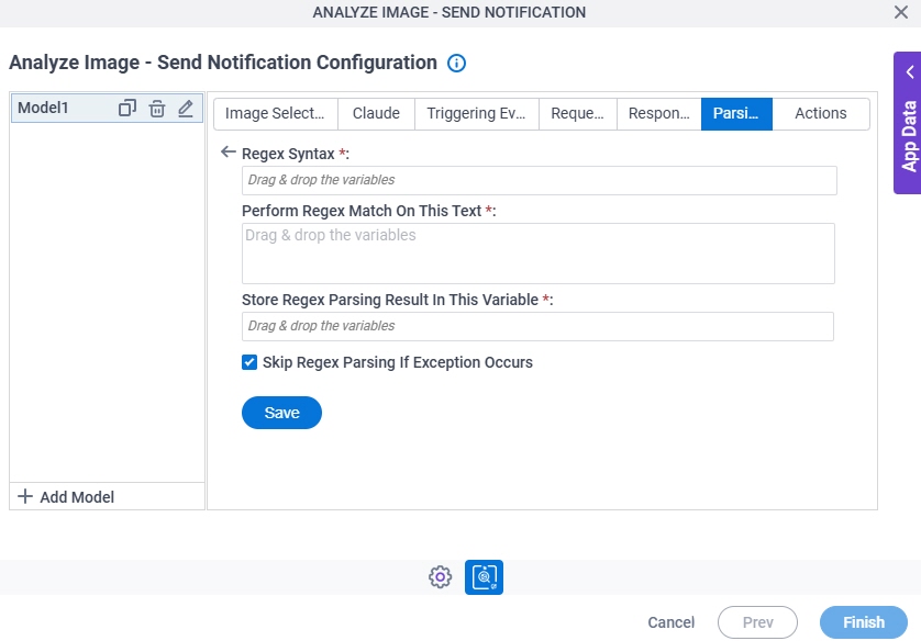Analyze Image Send Notification Configuration Parsing Regex Parsing screen