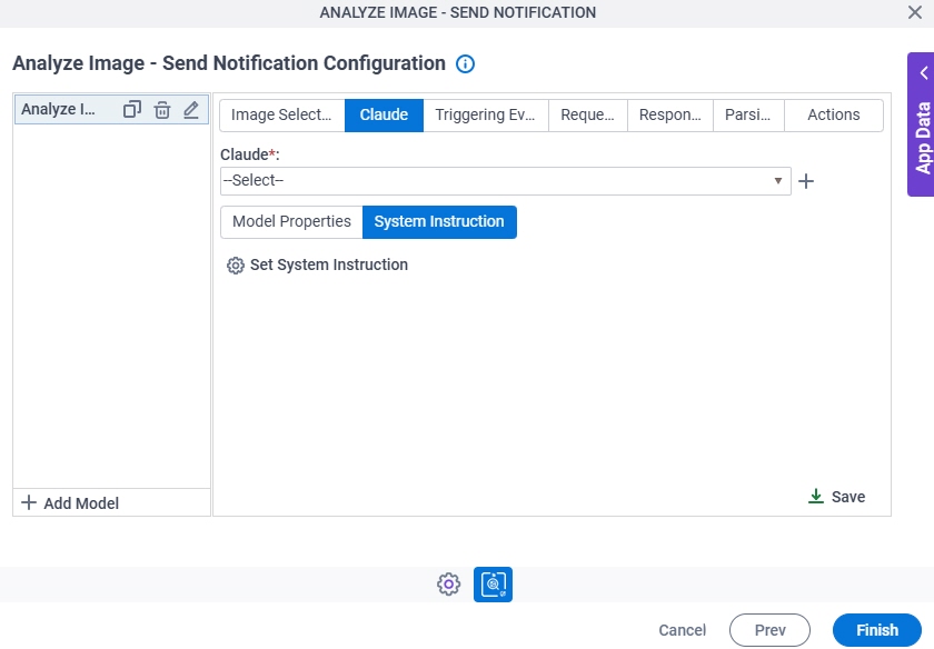 Analyze Image Send Notification Configuration System Instruction tab
