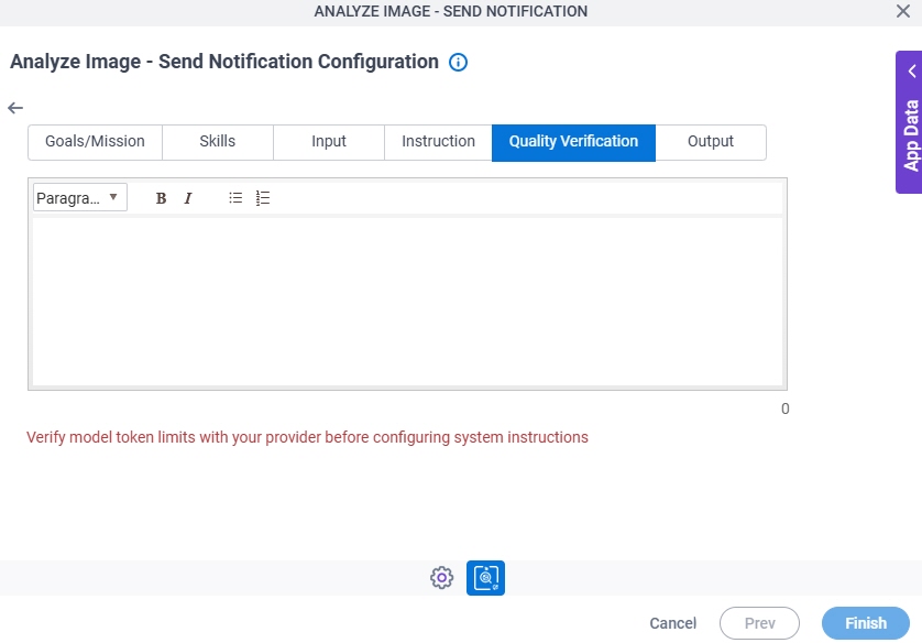 Analyze Image Send Notification Configuration System Instruction Quality Verification tab