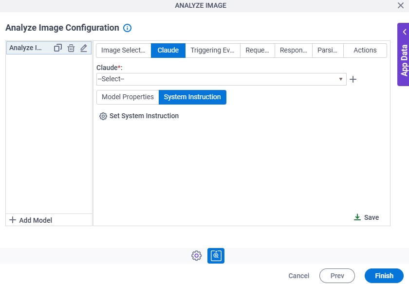 Claude Analyze Image Configuration System Instruction tab
