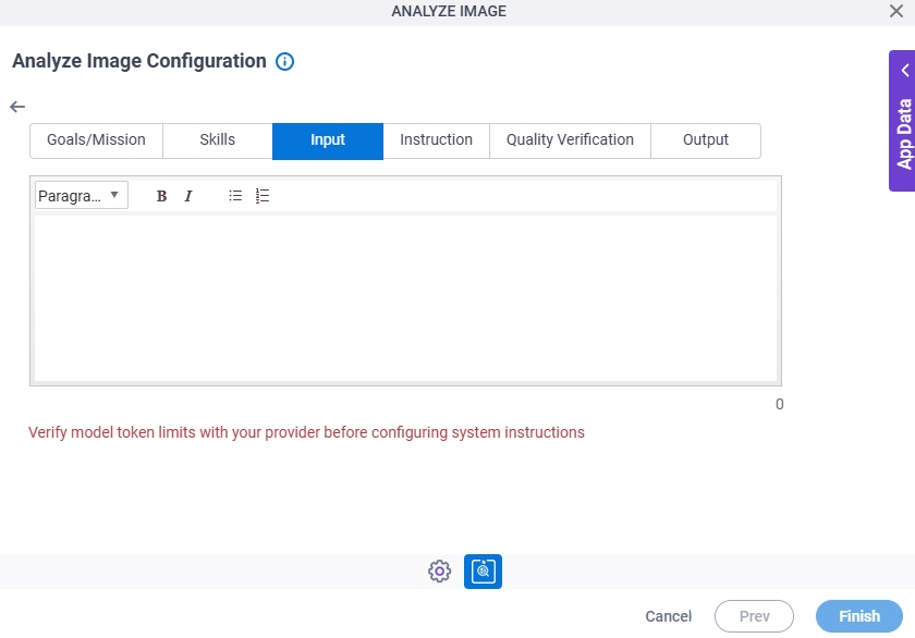 Analyze Image Configuration System Instruction Input tab