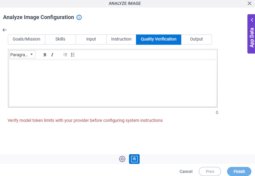 Analyze Image Configuration System Instruction Quality Verification tab