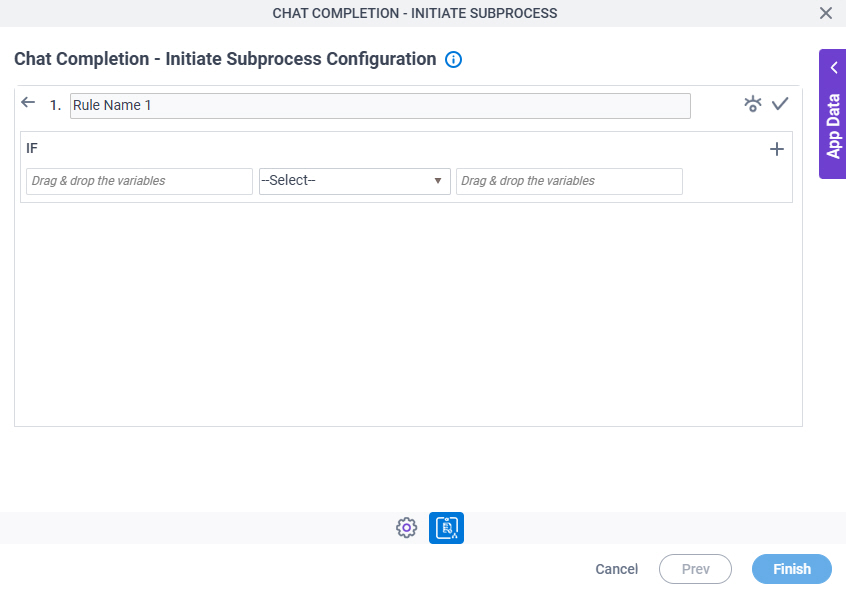 Chat Completion Initiate Subprocess Configuration Triggering Event Condition Builder screen
