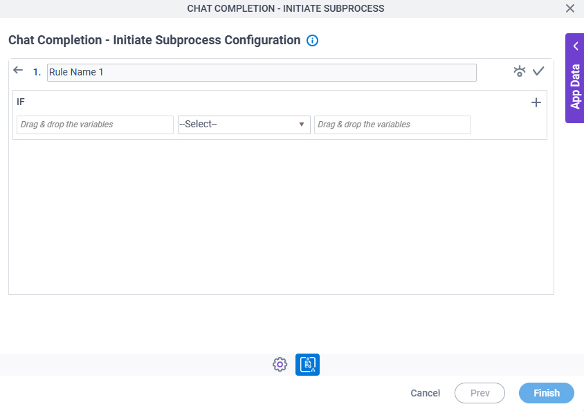 Chat Completion Initiate Subprocess Configuration Triggering Event Condition Builder screen