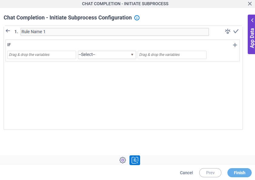 Chat Completion Initiate Subprocess Configuration Triggering Event Condition Builder screen
