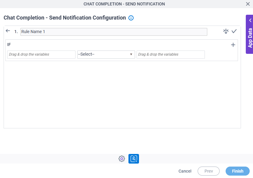 Chat Completion Send Notification Configuration Triggering Event Condition Builder screen