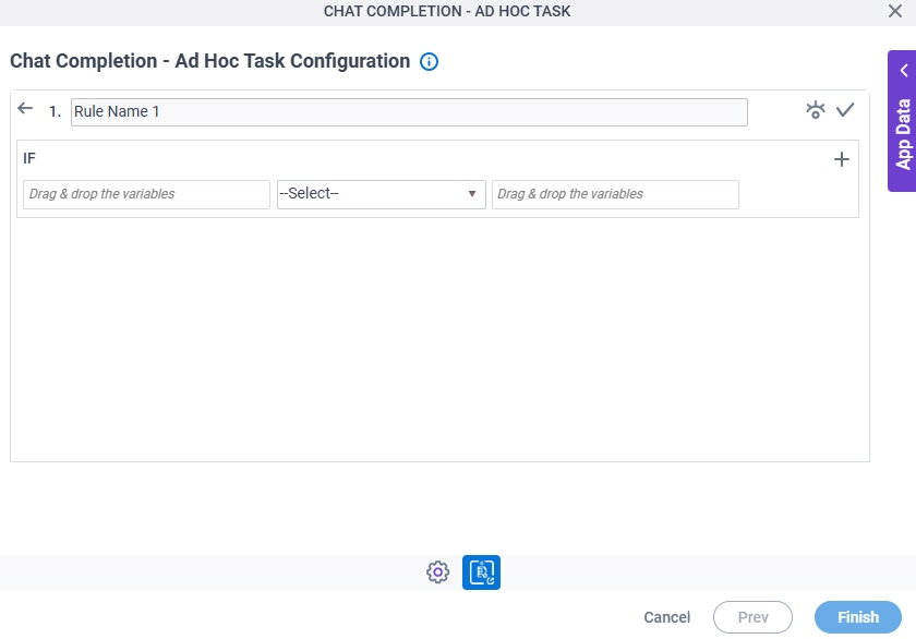 Chat Completion Ad Hoc Task Configuration Triggering Event Condition Builder screen