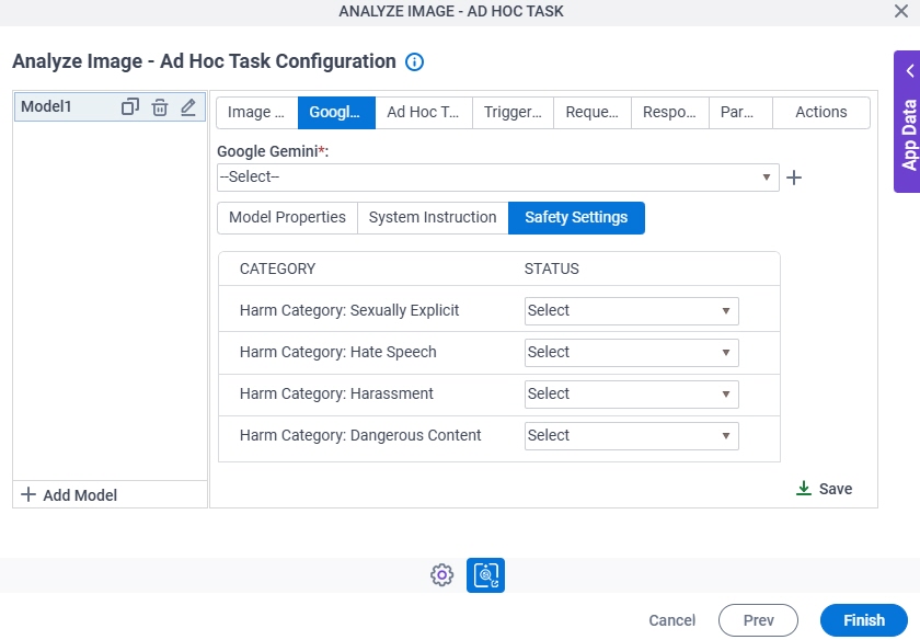 Analyze Image Ad Hoc Task Configuration Safety Settings tab