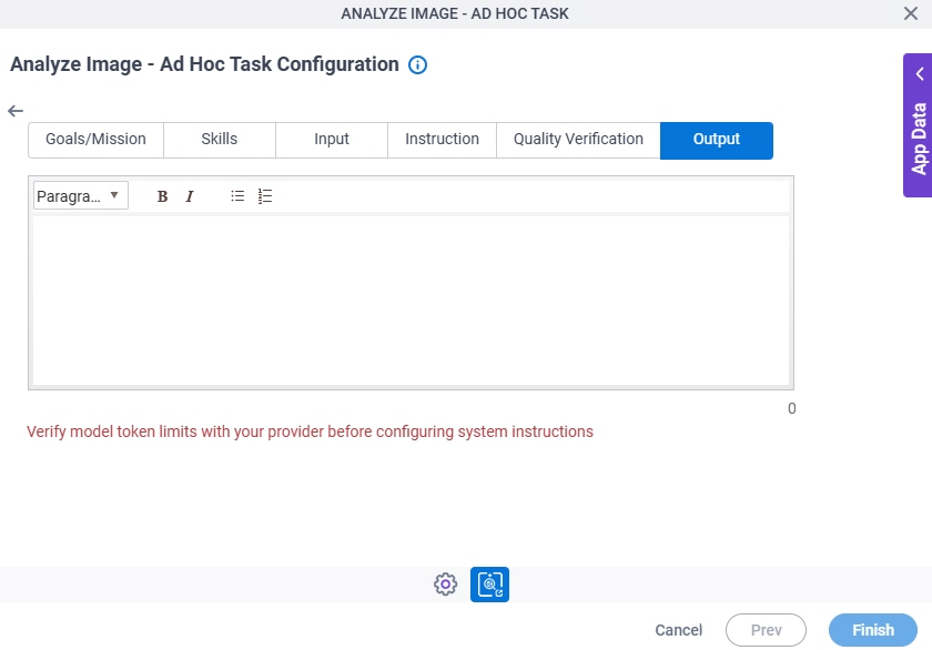 Analyze Image Ad Hoc Task Configuration System Instruction Output tab