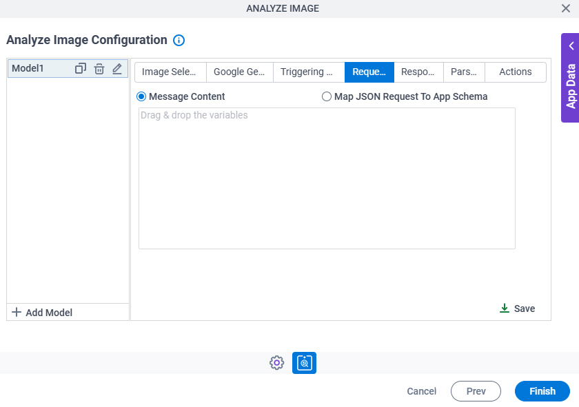 Analyze Image Configuration Request tab