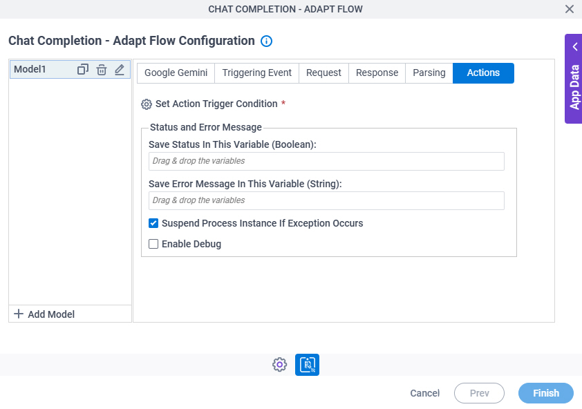 Chat Completion Adapt Flow Configuration Actions tab