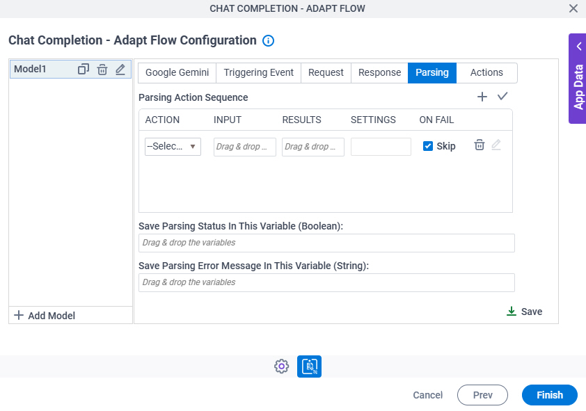 Chat Completion Adapt Flow Configuration Parsing tab