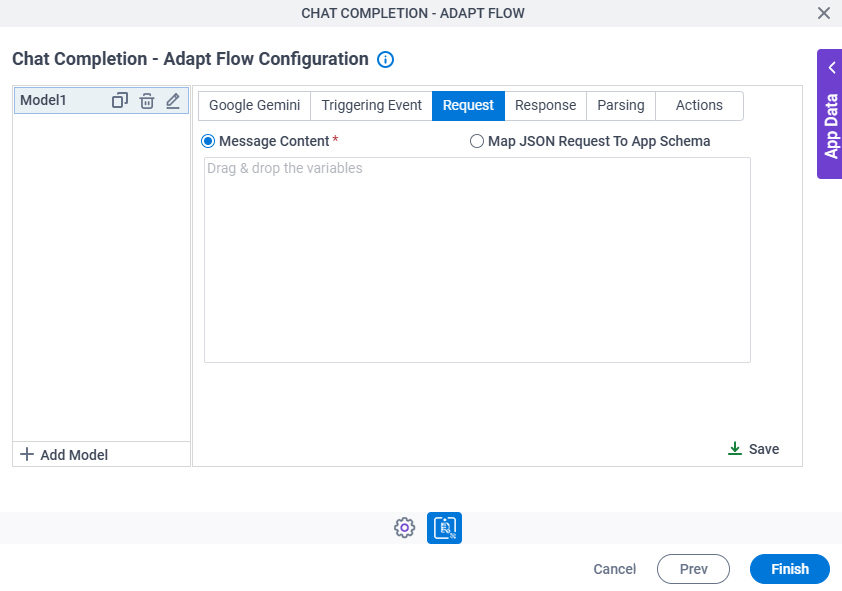 Chat Completion Adapt Flow Configuration Request tab