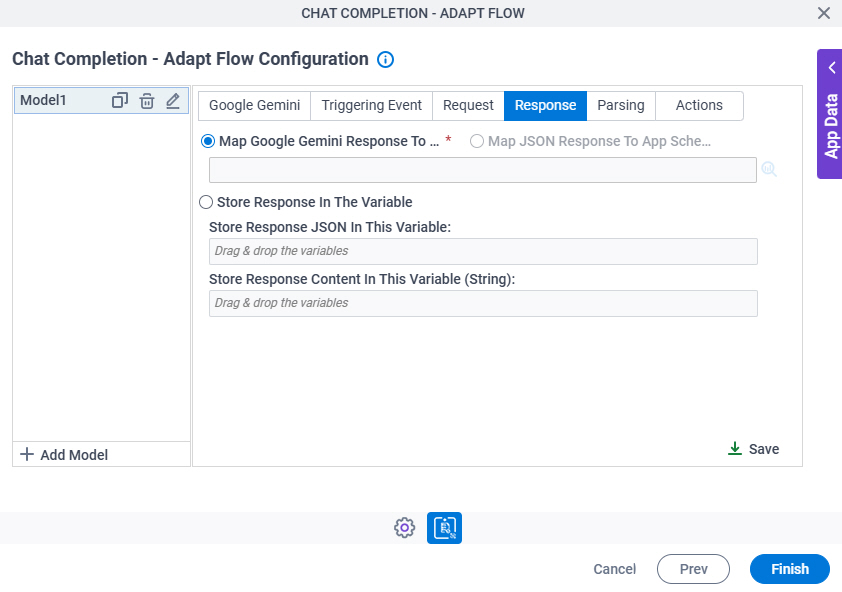 Chat Completion Adapt Flow Configuration Response tab
