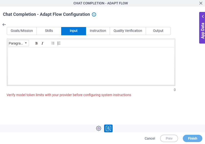 Chat Completion Adapt Flow Configuration System Instruction Input tab