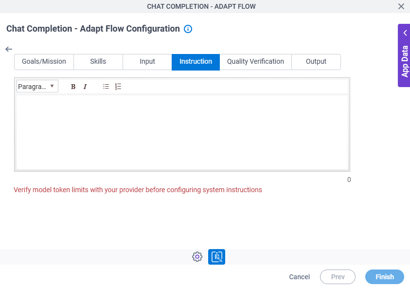 Chat Completion Adapt Flow Configuration System Instruction Instruction tab