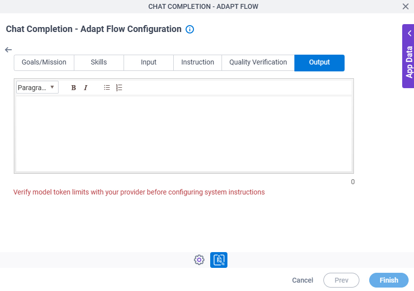 Chat Completion Adapt Flow Configuration System Instruction Output tab